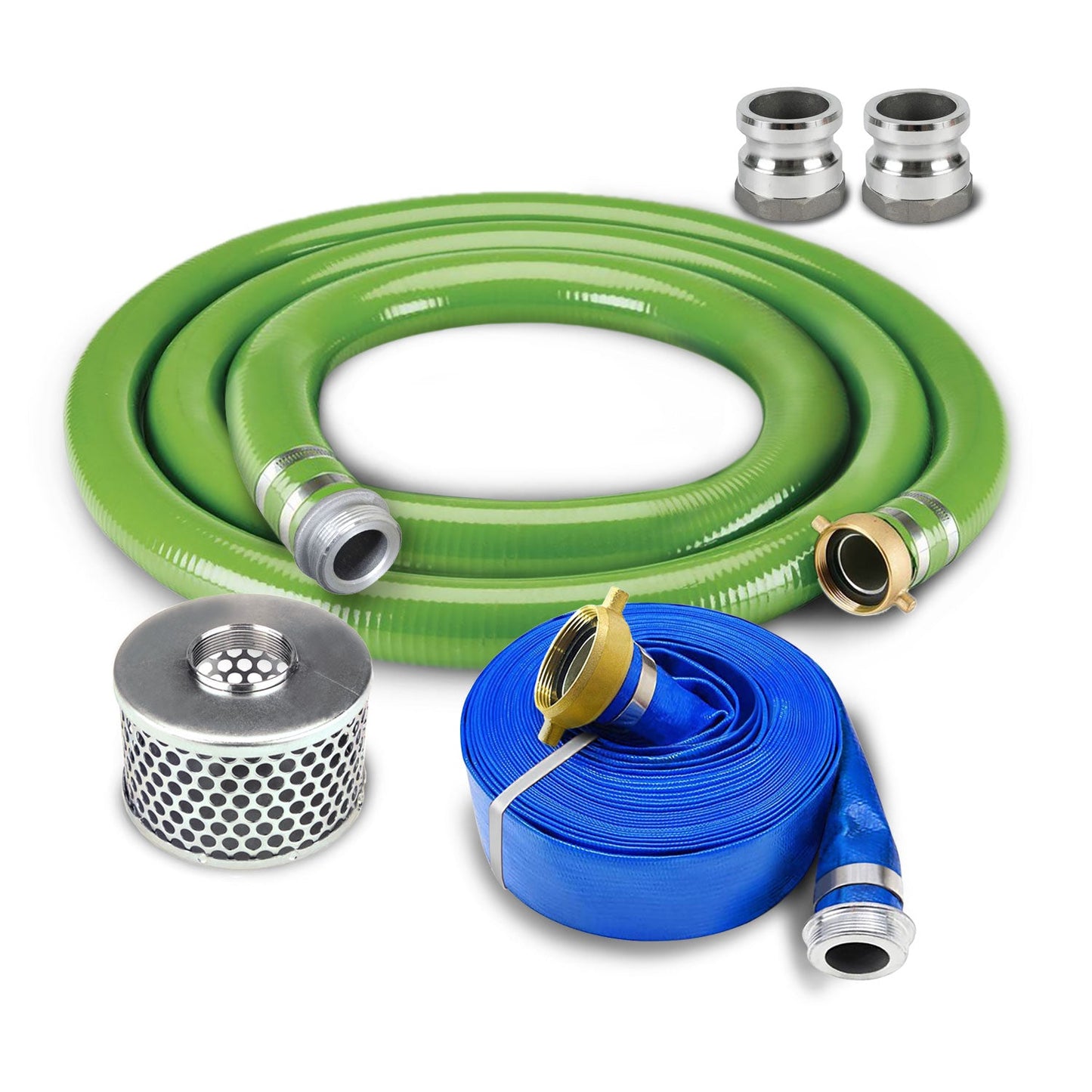 Foresee PVC 10 FT Suction Hose, 50 FT Discharge Hose, and Strainer Kit with Pin Lug Couplings