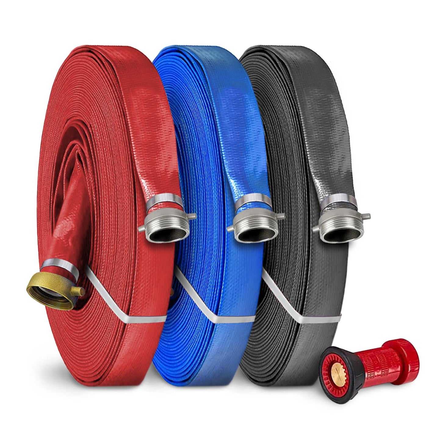 Foresee 1-1/2 IN x 100 FT PVC Watering Hose Kit with Pin Lug Couplings includes Spray Pattern Nozzle