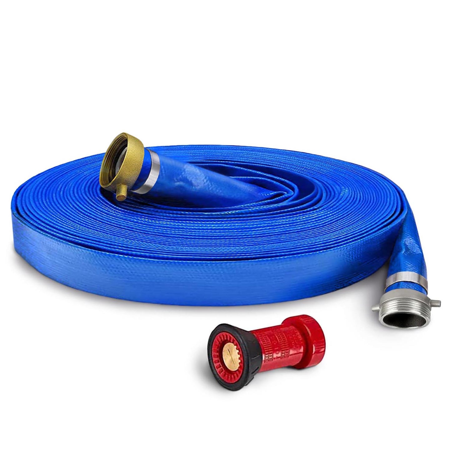 Foresee 1-1/2 IN x 100 FT PVC Watering Hose Kit with Pin Lug Couplings includes Spray Pattern Nozzle