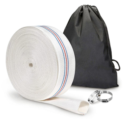 Foresee Backwash Discharge Hose Heavy Duty Reinforced Lay-Flat Fire Hose (White) w/ Clamps for Pool, Irrigation, Pump