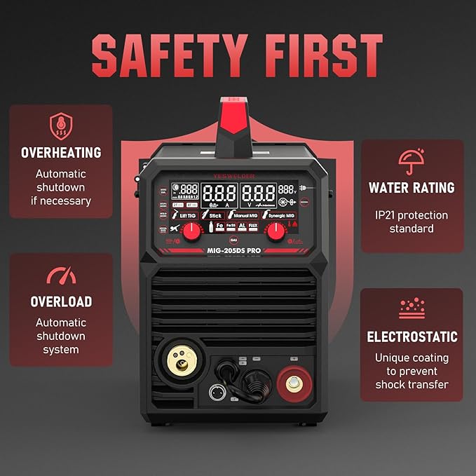 YESWELDER MIG-205DS MIG Welder, 200Amp 110/220V Dual Voltage MIG Welding Machine, 5 in 1 Gas MIG/Flux Core MIG/Spool Gun MIG/Lift TIG/Stick Multiprocess Aluminum MIG Welder, Spool Gun Compatible