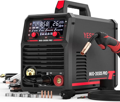 YESWELDER MIG-205DS MIG Welder, 200Amp 110/220V Dual Voltage MIG Welding Machine, 5 in 1 Gas MIG/Flux Core MIG/Spool Gun MIG/Lift TIG/Stick Multiprocess Aluminum MIG Welder, Spool Gun Compatible