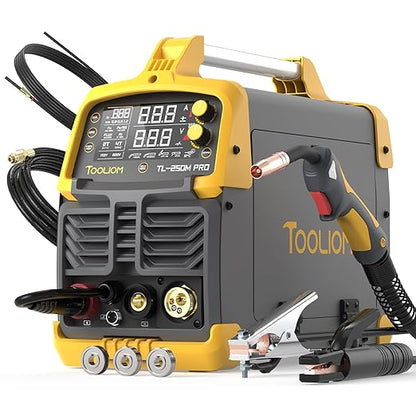 TOOLIOM Aluminum MIG Welder with Pulse 250A 110V/220V Dual Voltage 4 in 1 Multifunctional Welding Machine Gas/Gasless Flux MIG/Lift TIG/Stick with Spool Gun Compatible