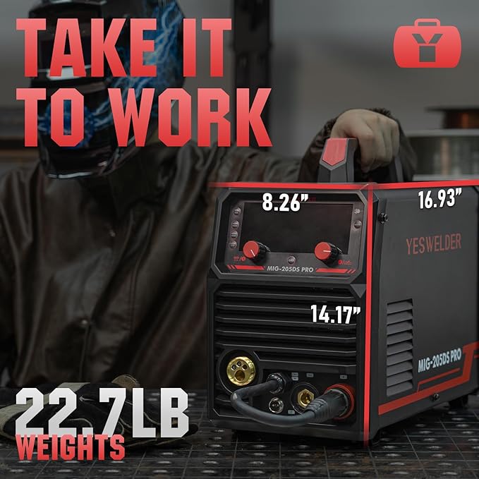 YESWELDER MIG-205DS MIG Welder, 200Amp 110/220V Dual Voltage MIG Welding Machine, 5 in 1 Gas MIG/Flux Core MIG/Spool Gun MIG/Lift TIG/Stick Multiprocess Aluminum MIG Welder, Spool Gun Compatible