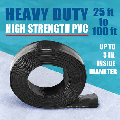 Water Discharge Backwash Pool Hose 2" in inch x 50 FT PVC Drain Black (Open Box)