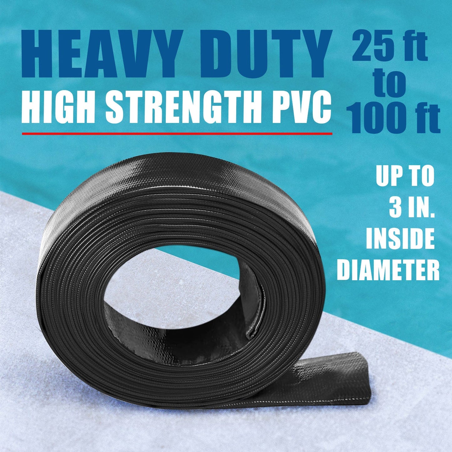 Water Discharge Backwash Pool Hose 3" in inch x 25 FT PVC Drain Black (Open Box)