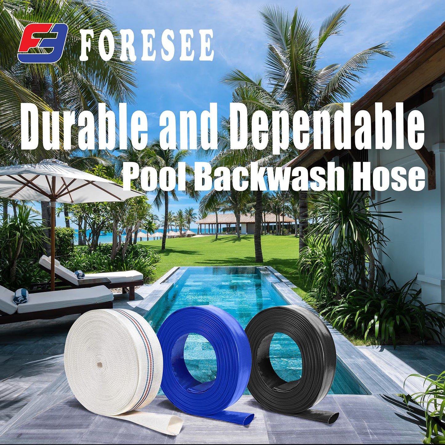 Water Discharge Backwash Pool Hose 3" in inch x 65 FT Lay-Flat White (Open Box)