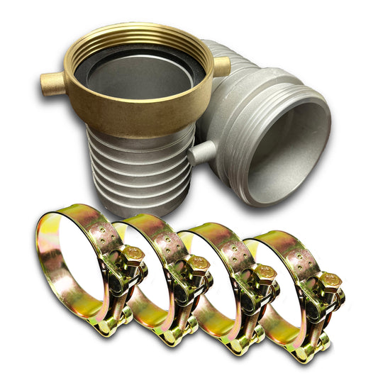 Foresee Pin Lug Hose Shank Coupling Set, Aluminum Hose Fittings (Male and Female) with Rubber Gasket and 4 Heavy Duty Hose Clamps