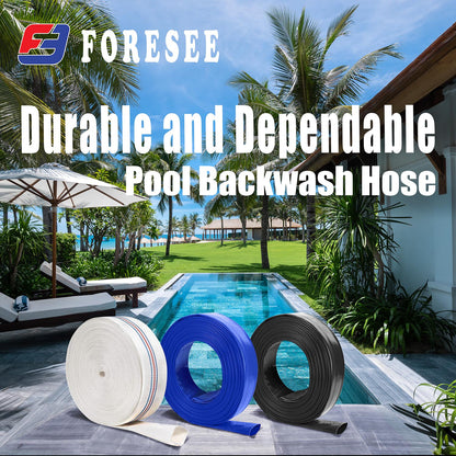 Water Discharge Backwash Pool Hose 3" in inch x 50 FT PVC Lay-Flat Drain Blue