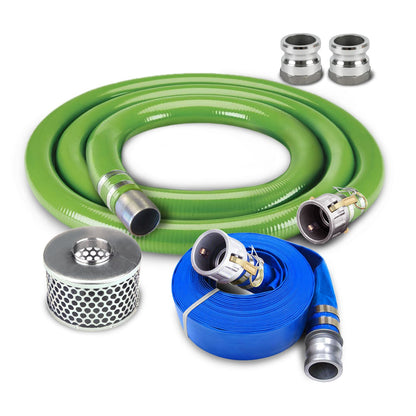 Foresee PVC 10 FT Suction Hose, 50 FT Discharge Hose, and Strainer Kit with Camlock Type C and MNPT Couplings