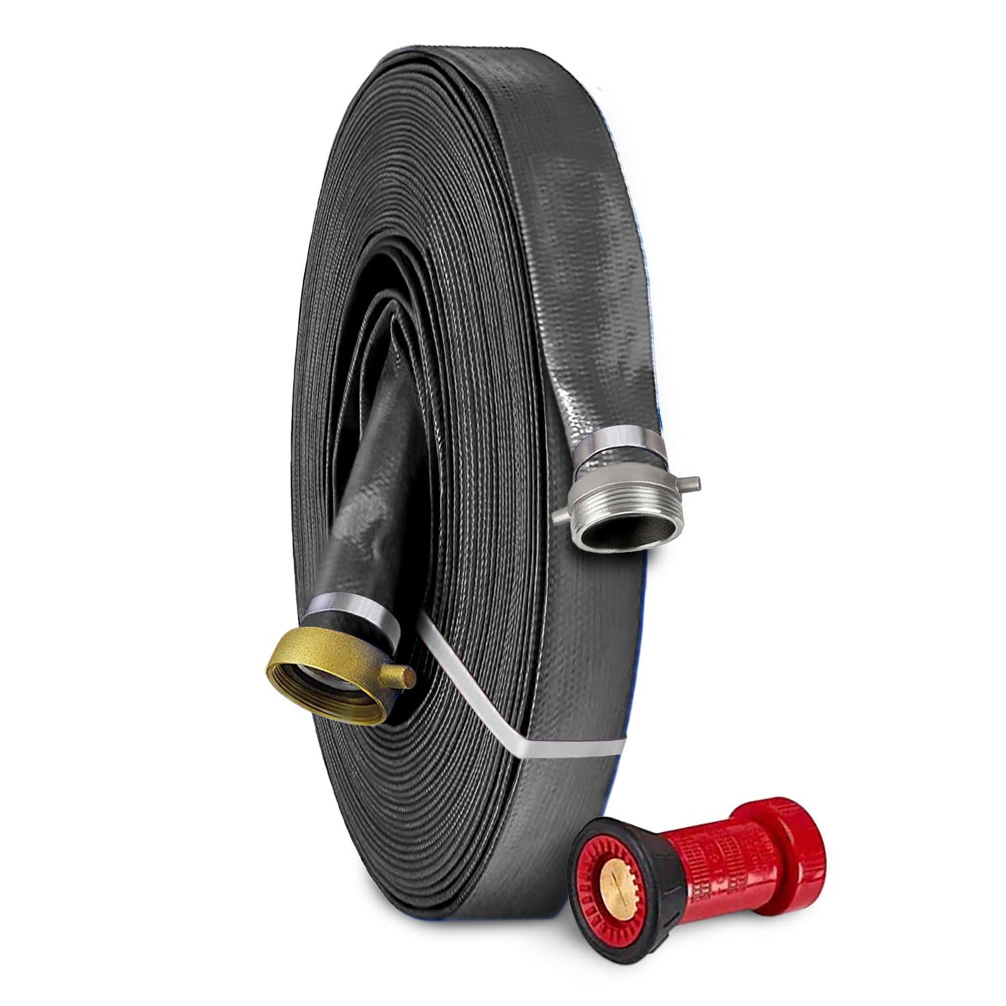 Foresee 1-1/2 IN x 100 FT PVC Watering Hose Kit with Pin Lug Couplings includes Spray Pattern Nozzle