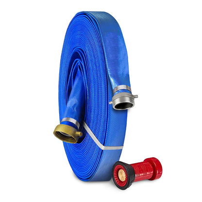 Foresee 1-1/2 IN x 100 FT PVC Watering Hose Kit with Pin Lug Couplings includes Spray Pattern Nozzle